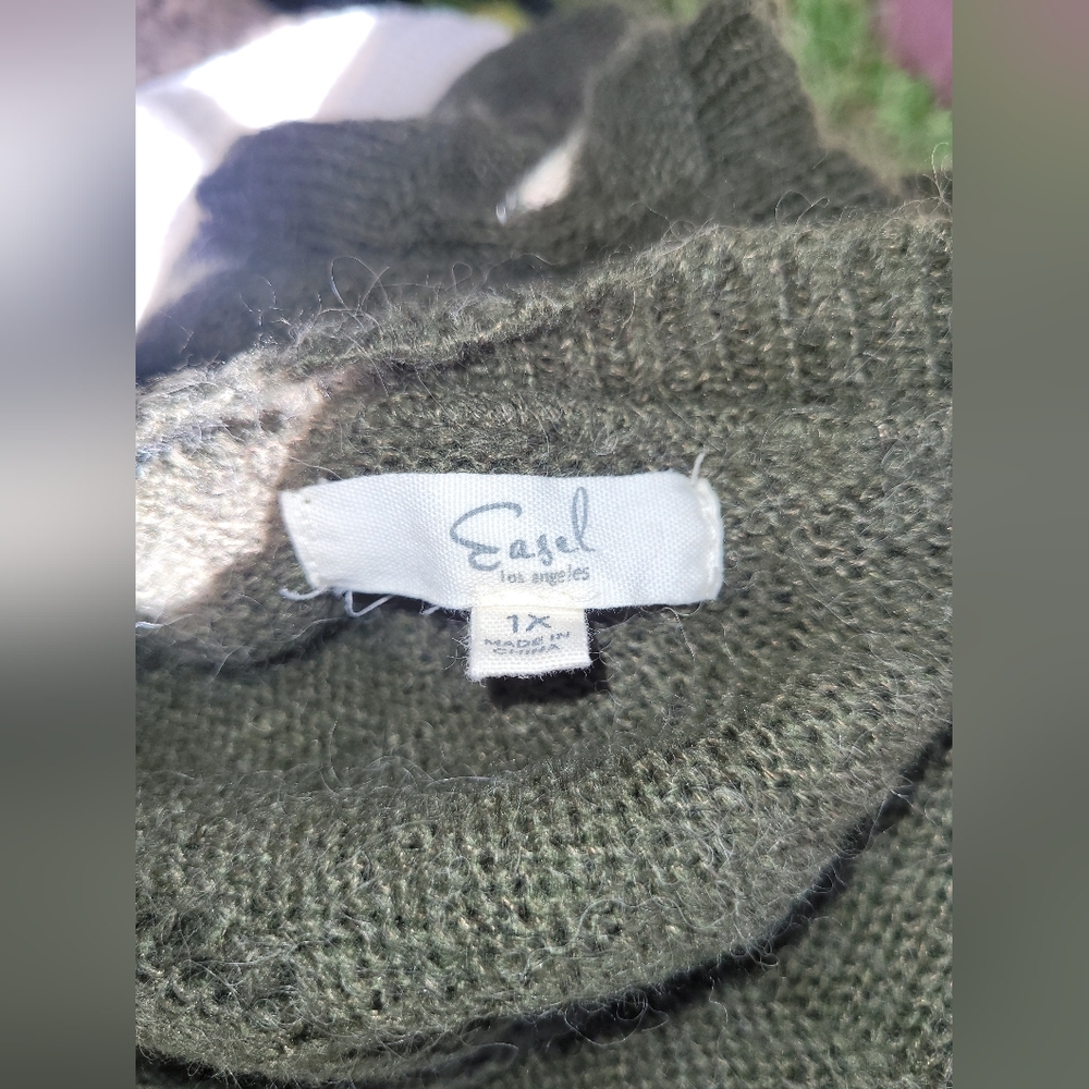 Olive Green EASEL Oversized Boho Hippy Sweater Size X-Large - Picture 5 of 6